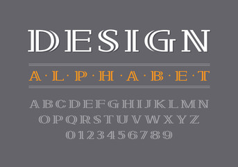 Decorative bold serif font. Uppercase letters and numbers