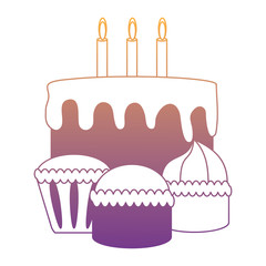 gift box and birthday cake over white background, vector illustration
