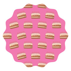 circular frame with birthday cake pattern over white background, vector illustration
