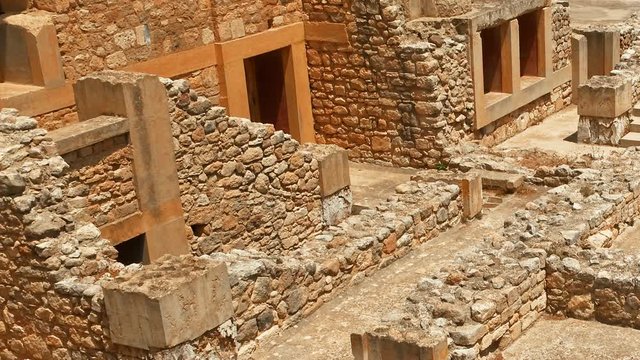 Close-up view of the ruins complex in the Minoan Palace of Knossos, Heraklion, Crete, Greece