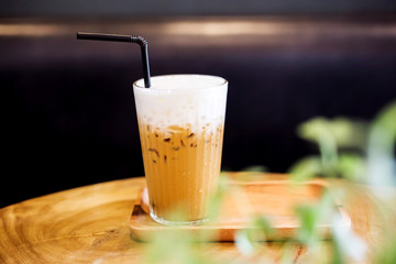 Iced coffee on table