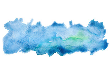 blue abstract transparent with an overflowing spot of watercolor. rectangular shape on white background isolated design element