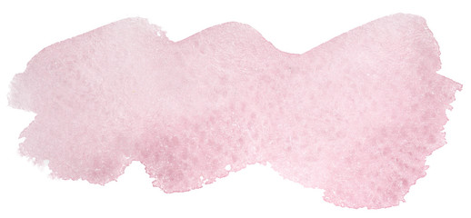 transparent with a paper texture gently pink painted brush watercolor stain. on a white background isolated abstract design element