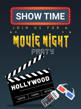 Cinema, movie time flyer, poster or banner design.
