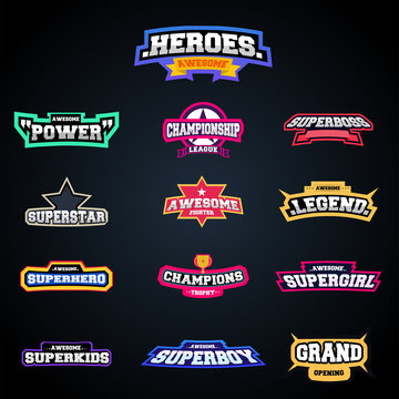 Super Hero Typography Stickers or Graphics for Tshirts.