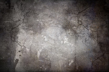 Gray grunge background, cement wall texture, stains, cracks, stone