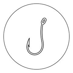 Fish hook icon black color in circle vector illustration isolated