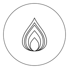 Fire icon black color in circle vector illustration isolated