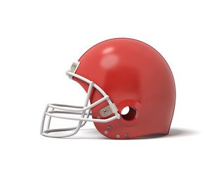 Fototapeta premium 3d rendering of a red American football helmet with a white protective grid on a white background.