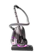 Vacuum Cleaner Isolated on White Background. New modern hoover standing with hose is ready for work. Household Cleaning Equipment.