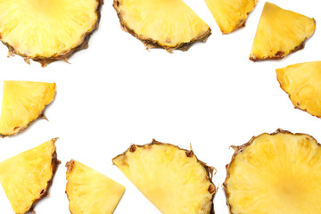 healthy background. pineapple slices isolated on white background top view
