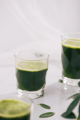 Healthy green smoothie. Natural, organic healthy juice in bottle for weight loss diet