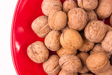 walnuts in red plate