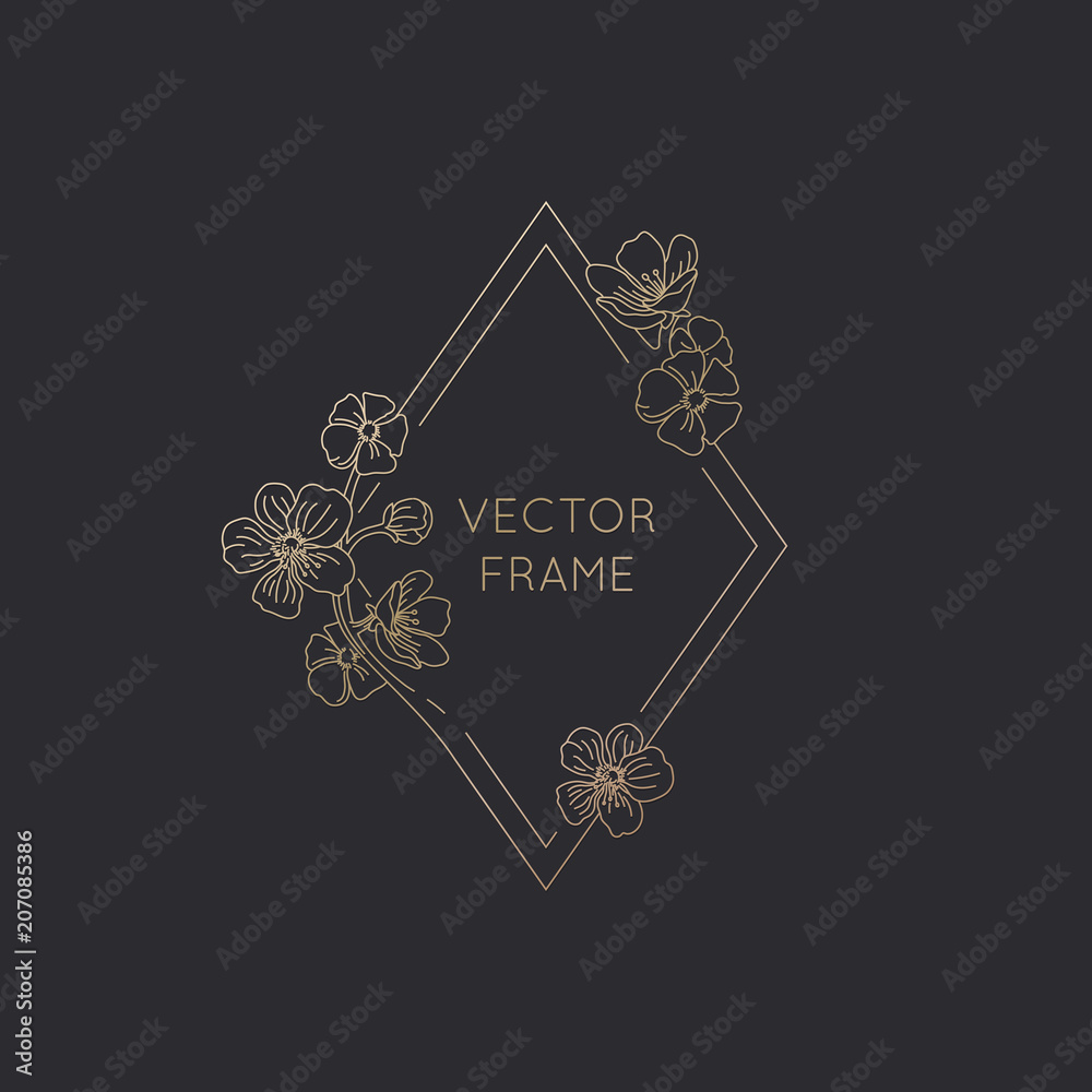 Aufkleber Vector frame with flowers and leaves and copy space for text - abstract logo design template