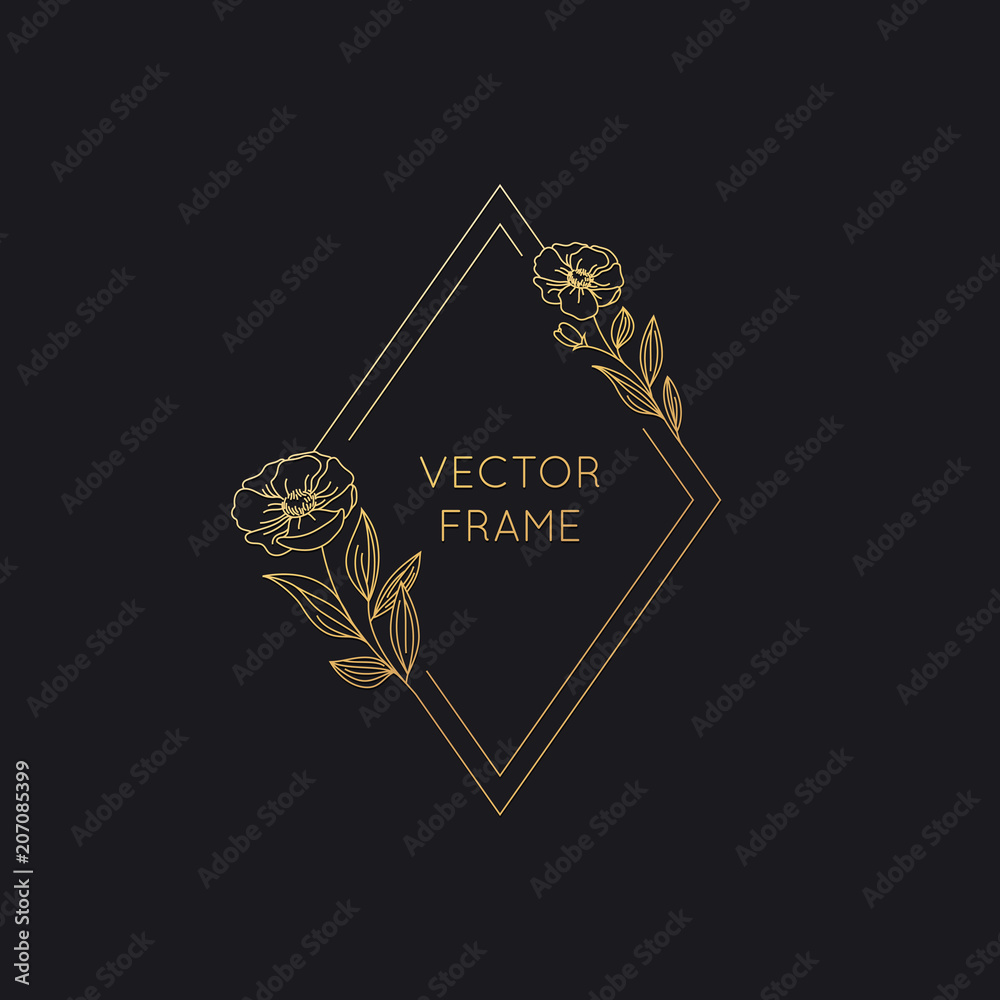 Aufkleber Vector frame with flowers and leaves and copy space for text - abstract logo design template