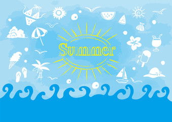 Naklejka premium シービーチ サマー 波青