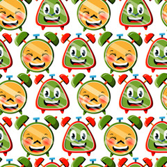 A seamless pattern with funny alarms. Children's pattern. Wrapper. Background.