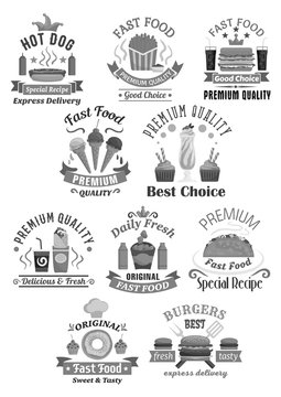 Fast food restaurant vector icons set