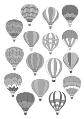 Fototapeta premium Air balloon isolated vector icons set