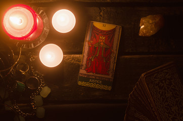 Justice Tarot card. Fortune teller.