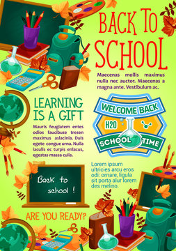 Back to school supplies poster, education design