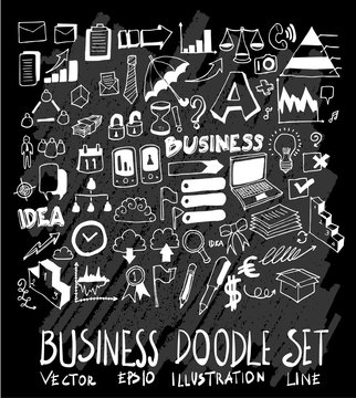 Hand drawn Sketch doodle vector Business set on Chalkboard eps10