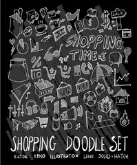 Fototapeta na wymiar Hand drawn Sketch doodle vector Shopping set on Chalkboard eps10