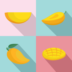 Mango fruit yellow icons set. Flat illustration of 4 mango fruit yellow vector icons for web