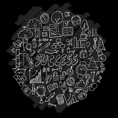 Business doodle illustration circle form wallpaper background line sketch style set on chalkboard eps10