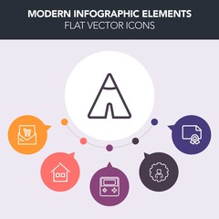 Modern, simple, colorful vector infographic background with achievement, website, shop, mobile, award, camp, estate, certificate, business, document, tent, list, web, frame, tourism, online icons