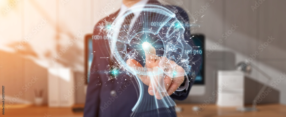 Fototapete businessman using digital artificial intelligence interface 3d rendering