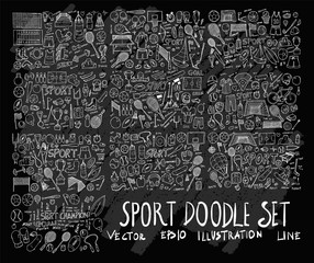 Hand drawn Sketch doodle vector line Sport element icon set on Chalkboard eps10