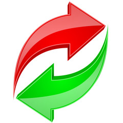 Red and green arrows in circular motion. Recycle or refresh 3d symbol