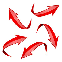 Red shiny 3d arrows. Bent curved signs