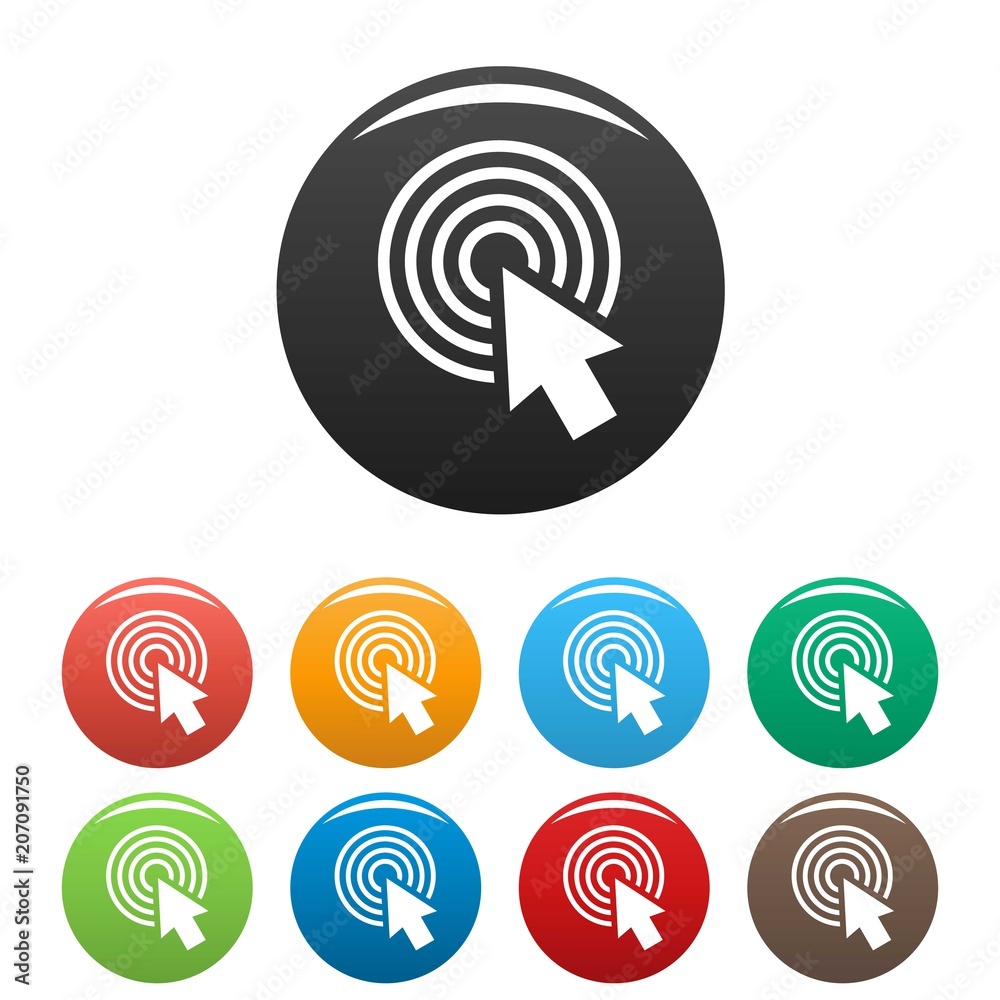 Poster cursor click round icon. simple illustration of cursor click round vector icons set color isolated o