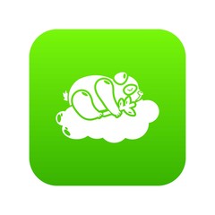 Sleeping panda icon green vector isolated on white background