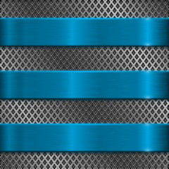 Metal perforated background with blue stripes