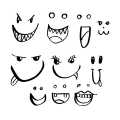 Hand drawn Sketch doodle illustration vector line Face icon set eps10