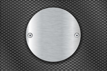 Metal perforated background with round brushed plate