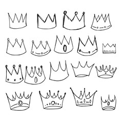 Hand drawn Sketch doodle vector line Crown icon element set eps10