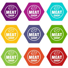 Obraz premium Modern meat shop icons 9 set coloful isolated on white for web