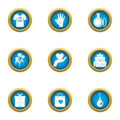 Present a gift icons set. Flat set of 9 present a gift vector icons for web isolated on white background