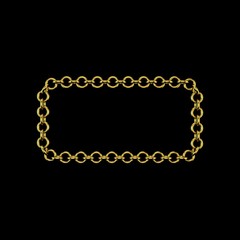 Golden chain. Isolated on black background. Rectangle frame.