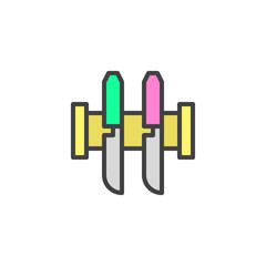 Knives on a magnetic holder filled outline icon, line vector sign, linear colorful pictogram isolated on white. kitchenware symbol, logo illustration. Pixel perfect vector graphics