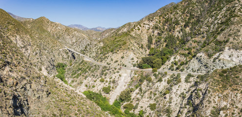 Narrow road in the San Gabriel Mountains of Angeles National Forest in southern California.