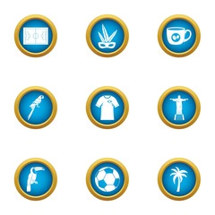 Brazil country icons set. Flat set of 9 brazil country vector icons for web isolated on white background