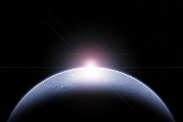 Obraz premium Silver planet in dark sky with light