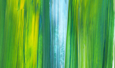Abstract acrylic painting for use as background, texture, design element. Modern art in Mixed colours of green, blue, yellow.