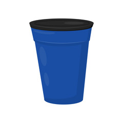 Large blue barrel with black lid. Plastic container for water or trash. Flat vector element for poster or banner