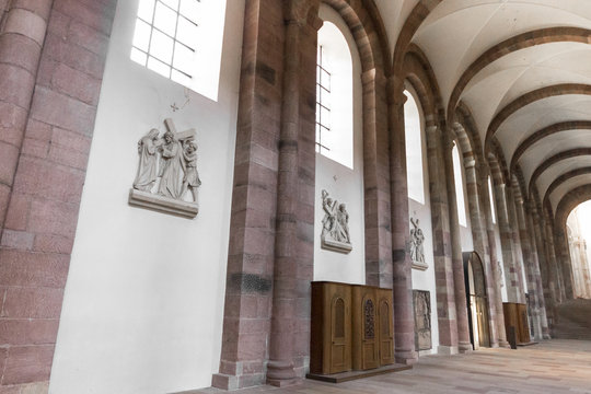 Speyer, Germany. Interior view of the Imperial Cathedral Basilica of the Assumption and Saint Stephen. A World Heritage Site since 1981 and largest romanesque cathedral in the world